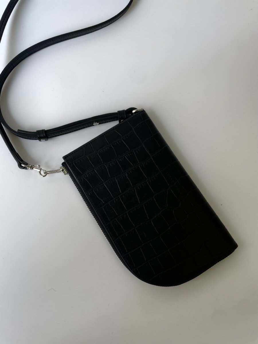 画像6: SUBWAY pouch/ BLACK(クロコ型押しレザー) (6)